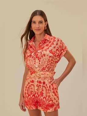 EUC FARM Rio Jaipur Paisely Button Romper size small Linen